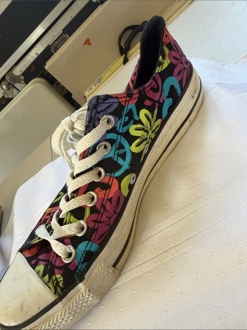 Converse Black Low-Top Sneakers with Multicolor Peace Sign Print - Picture 3 of 4